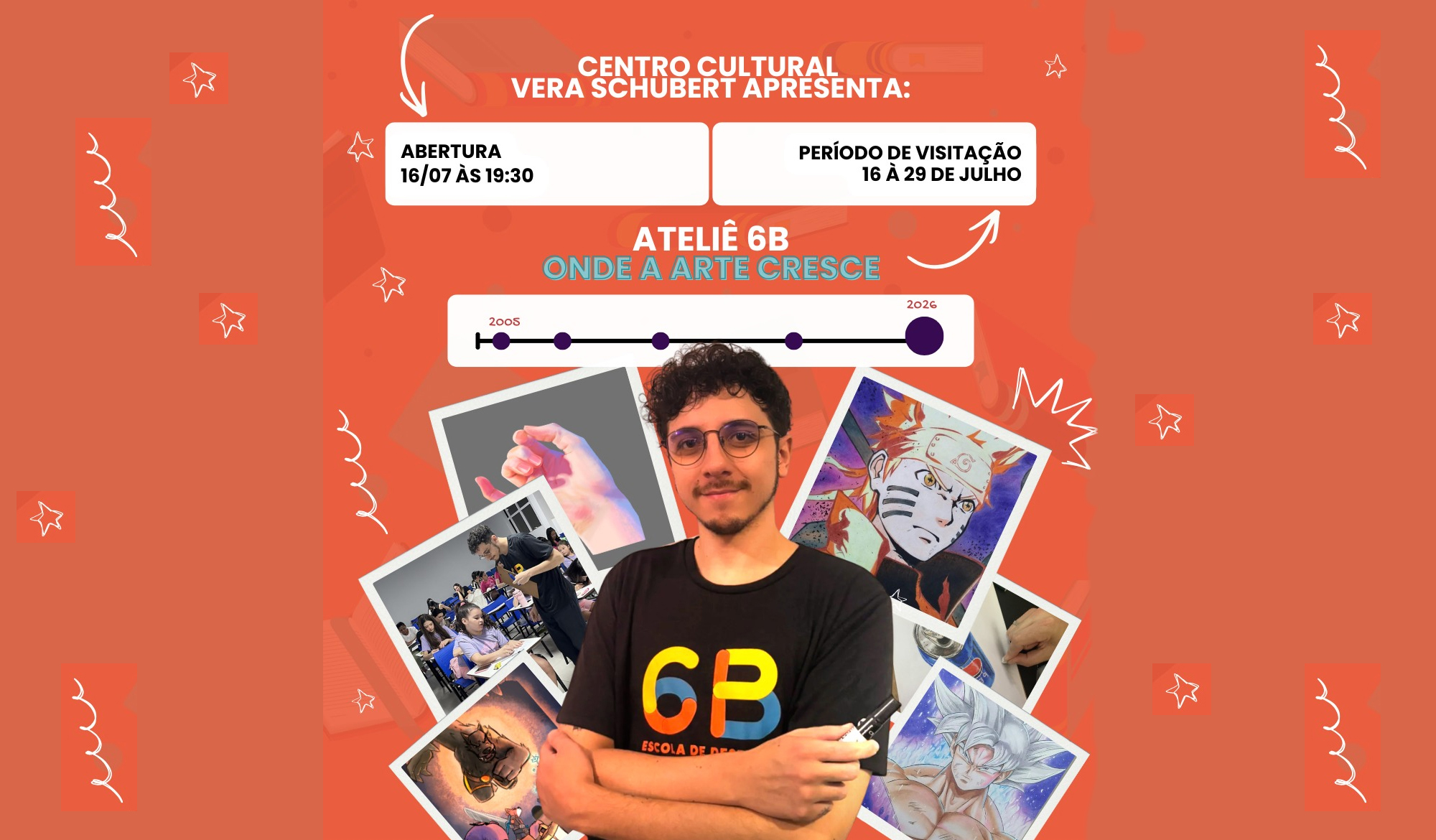Cartaz da exposição "Onde a arte cresce", do Ateliê 6B, no Centro Cultural Vera Schubert, em Umuarama.