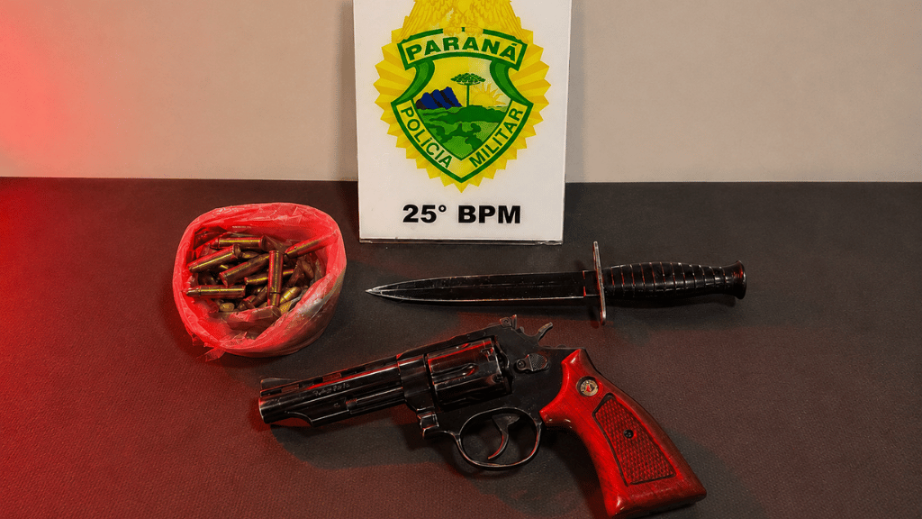 Viatura da Polícia Militar durante atendimento de ocorrência de violência doméstica.