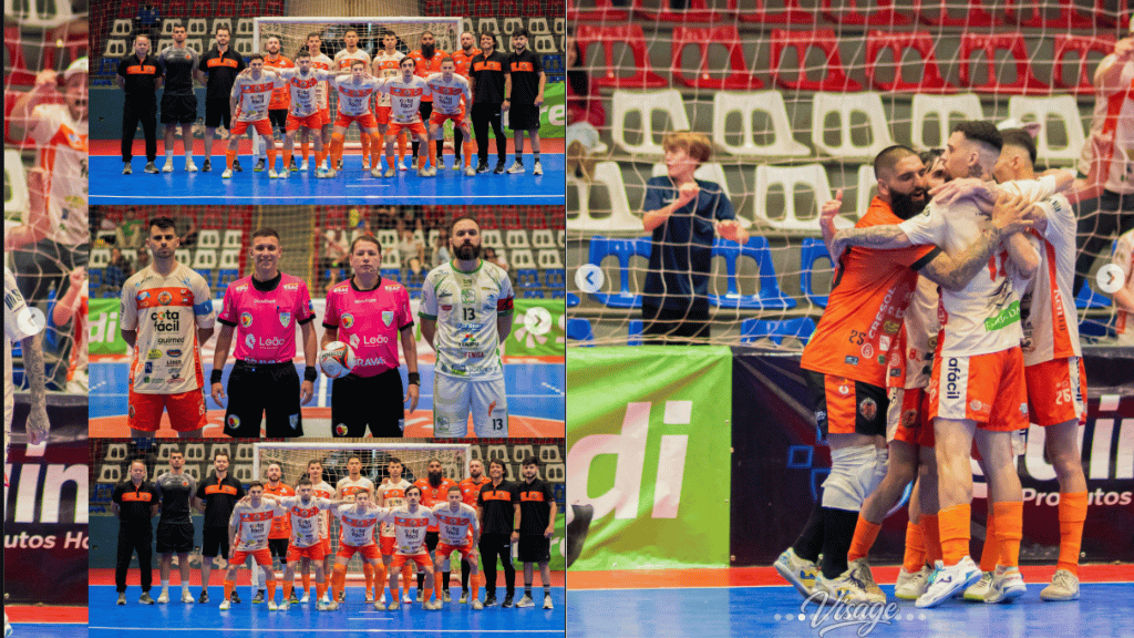 Jogadores do Noroeste Futsal antes da partida contra Foz do Iguaçu pela Série Bronze.