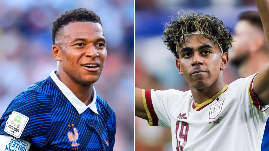 Jogadores de França e Espanha antes da semifinal da Copa do Mundo de 2026
