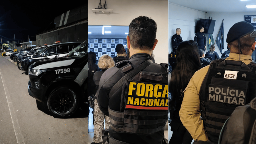 Equipes da Polícia Civil durante operação policial em Umuarama contra o tráfico de drogas