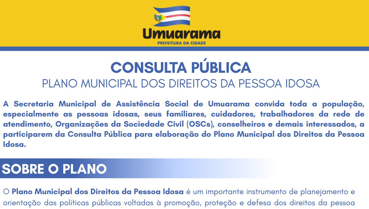 Umuarama abre consulta pública sobre pessoa idosa