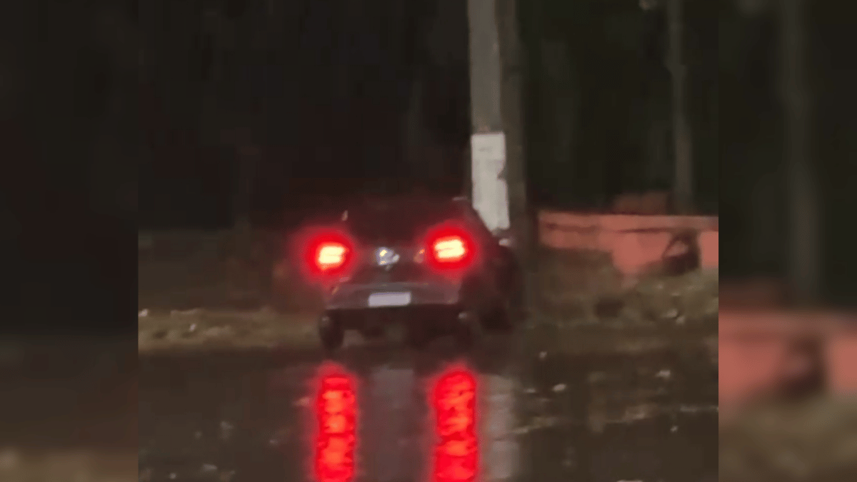Carro bate em poste no Parque Ibirapuera, em Umuarama